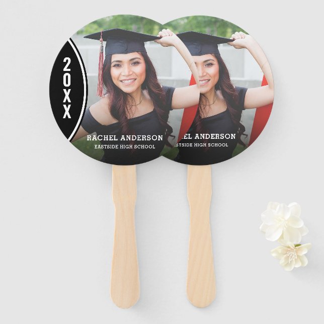 Custom Black and White Graduation Photo Hand Fan (Front and Back)