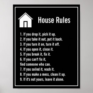 Custom Black and White House Rules Poster