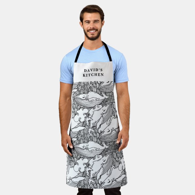 Custom Black And White Humpback Whale  Apron (Worn)