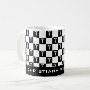 Custom Black and White Medical Symbol Caduceus Coffee Mug