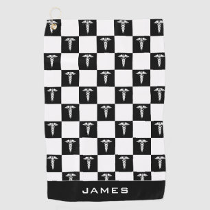 Custom Black and White Medical Symbol Caduceus Golf Towel