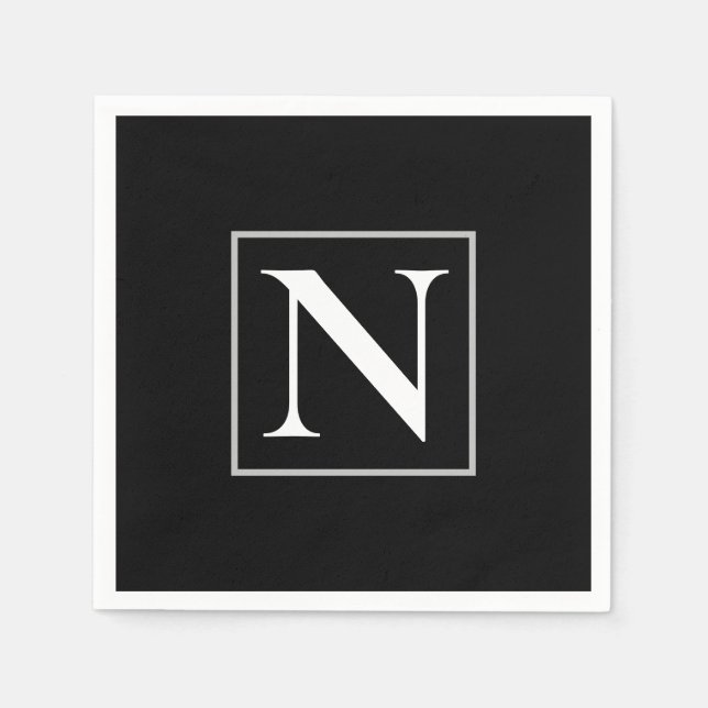 Custom Black and White Monogram Business Party Napkin (Front)