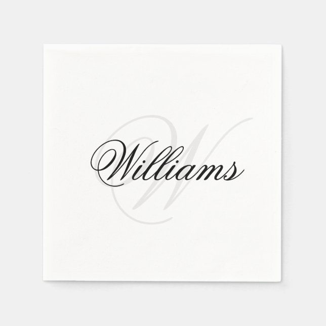 Custom Black and White Monogram Initial Name Napkin (Front)