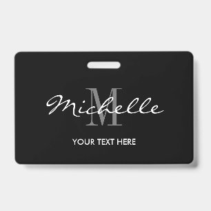Custom black and white monogram name badge ID badge
