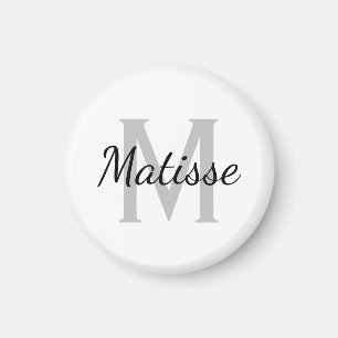 Custom black and white monogram small round fridge magnet