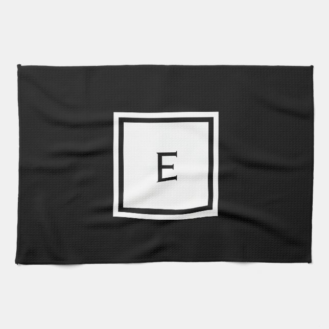 Custom Black and White Monogrammed Kitchen Towel (Horizontal)