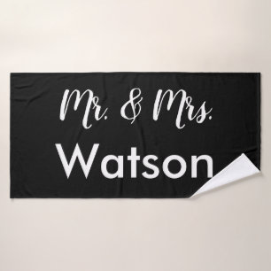 Custom Black and White Mr. & Mrs. Bath Towel Set