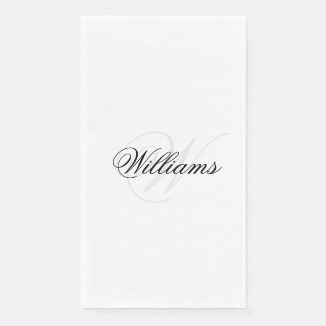 Custom Black and White Name Monogram Guest Towel Napkin (Front)