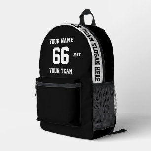 Custom black and white Name, Number, Team Sport Printed Backpack
