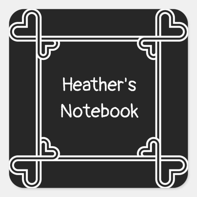 Custom black and white ornamental bookplate square sticker (Front)