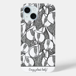 Custom Black And White Peace Lily iPhone 15 Case