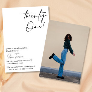 Custom Black And White Photo 21st Birthday Party Invitation