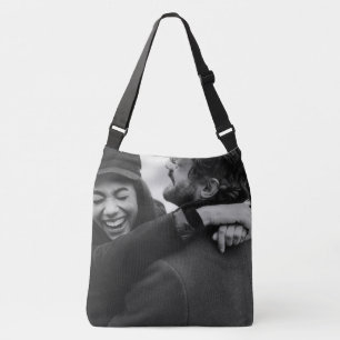 Custom black and white photo crossbody bag