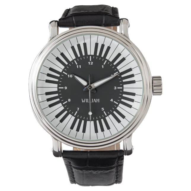 Custom Black and White Piano Keyboard Design Watch (Front)
