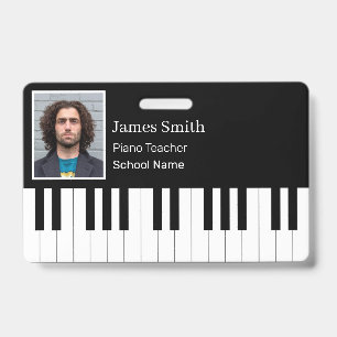 Custom Black and White Piano Teacher Badge ID