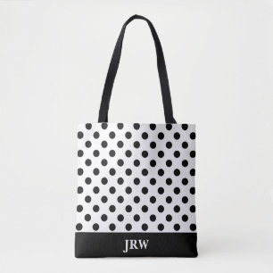 Custom Black and White Polka Dot Tote Bag