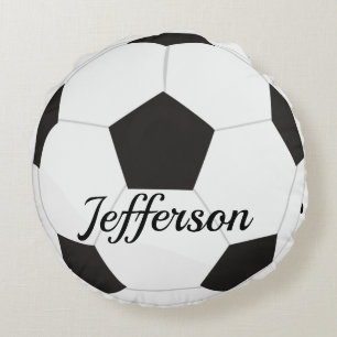  Custom Black and white soccer ball football Round Cushion