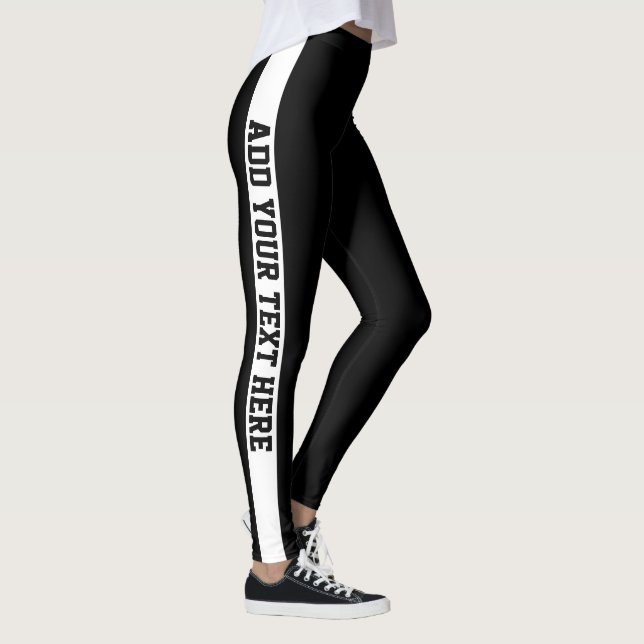 Custom Black and White Striped Personalised Name  Leggings (Right)