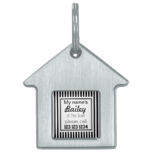 Custom Black and White Striped Pet ID Tag