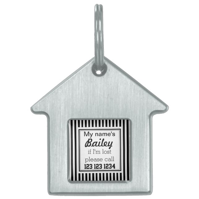 Custom Black and White Striped Pet ID Tag (Front)