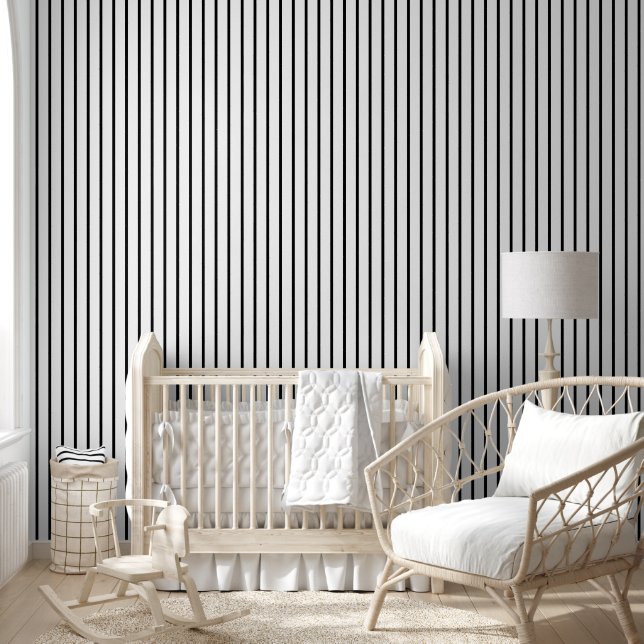 Custom Black and White Vertical Stripe Wallpaper (Kids)