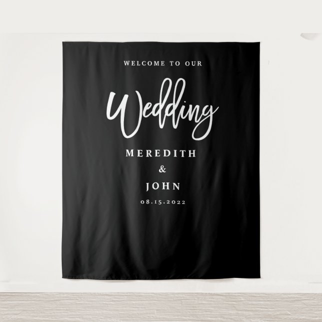 Custom Black And White Wedding Backdrop Tapestry (Front)