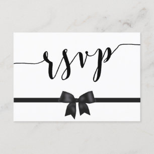Custom Black And White Wedding RSVP Cards With Bow