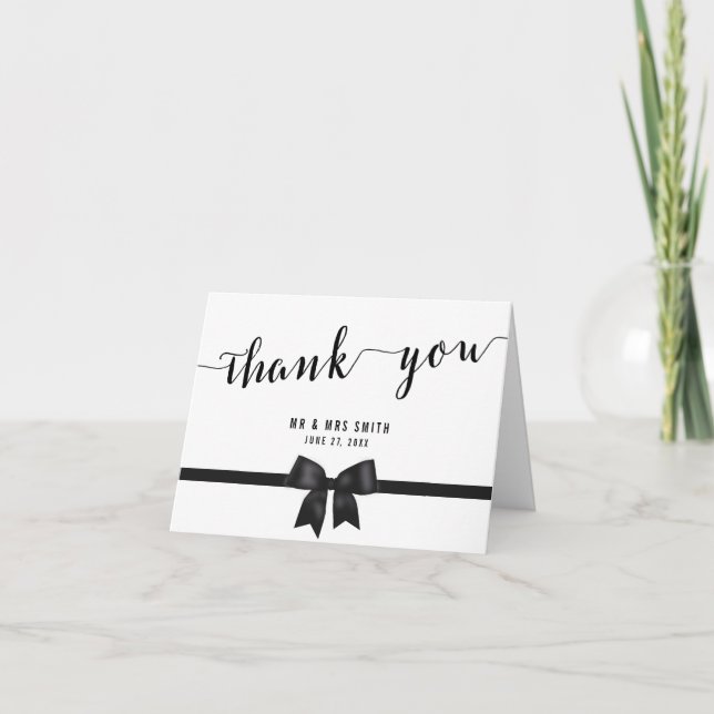 Custom Black And White Wedding Thank You Cards (Front)