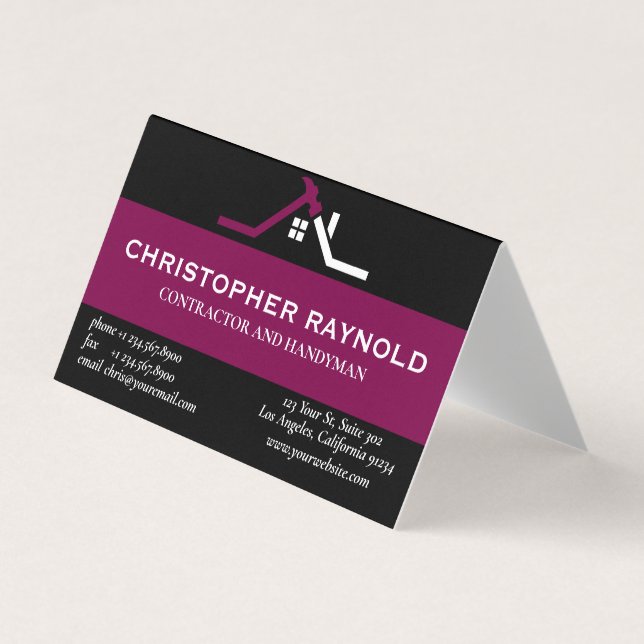 Custom Black and Wine Home Building Construction Business Card (Front)