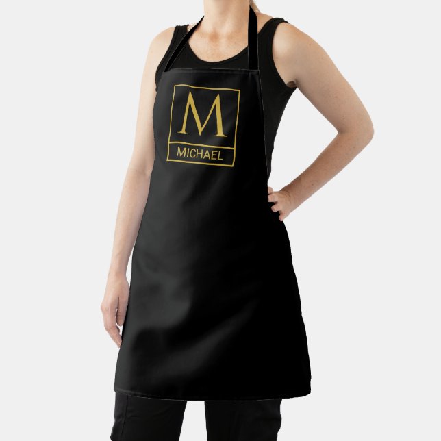 Custom Black Apron Personalised with Name and Init (Insitu)