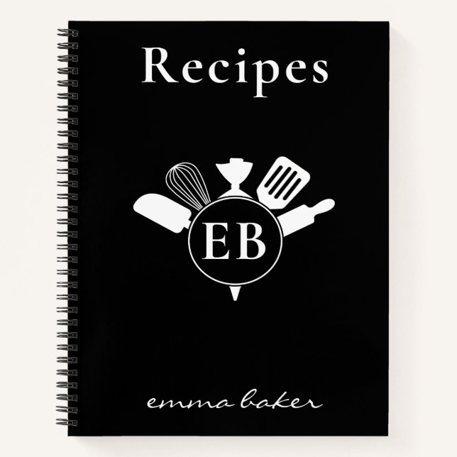 Custom Black Bakery Monogram Recipe Book (Front)