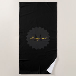Custom Black Beach Towel with Name and Initial