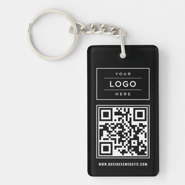 Custom Black Business Logo and Website QR Code Key Ring (Front)