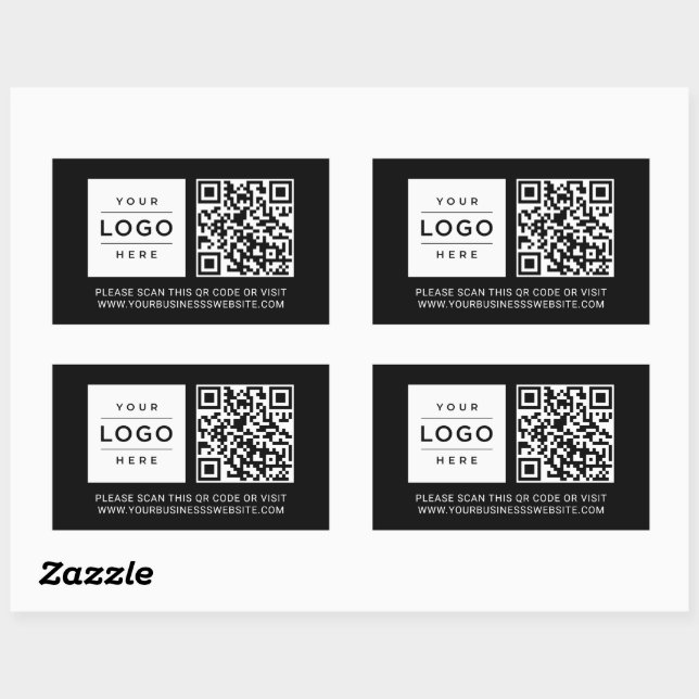 Custom Black Business Logo and Website QR Code Rectangular Sticker (Sheet)