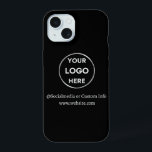 Custom Black Business Logo Branded iPhone 15 Case<br><div class="desc">Promote your brand with this customisable Iphone Case. This design features your own logo and social media information,  along with a space for a custom homepage address. Perfect for giveaways,  trade shows,  and other promotional events. Need help with personalisation? Contact us using the message button below for assistance.</div>