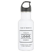 Custom Black Business Logo Branded White 532 Ml Water Bottle (Front)