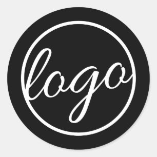 Custom Black Business Logo Company Branding Classic Round Sticker