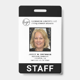 Custom Black Business Logo Employee Photo ID Badge