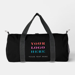 Custom Black Business Logo & Text Fitness Duffle Bag