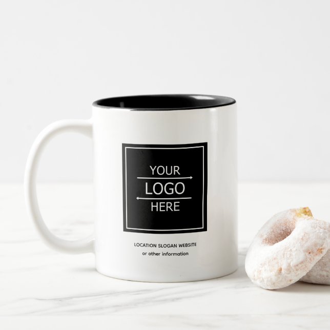 Custom Black Business Name and Logo Branded Mug (With Donut)