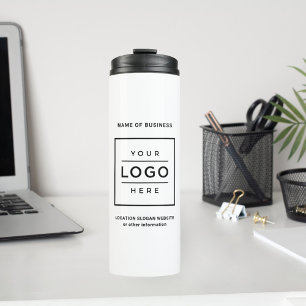 Custom Black Business Name and Logo White Branded Thermal Tumbler