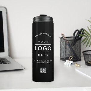 Custom Black Business Name Logo QR Code Thermal Tumbler