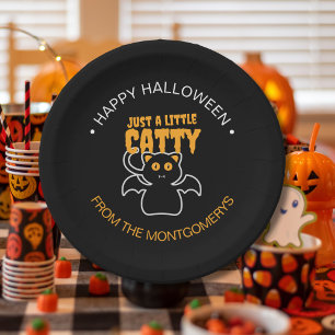 Custom Black Cat Bat Funny Quote Halloween Party Paper Plate