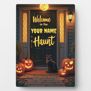Custom Black Cat & Full Moon Halloween Plaque