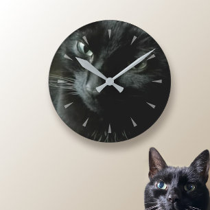Custom Black Cat Pet Photo Wall Clock
