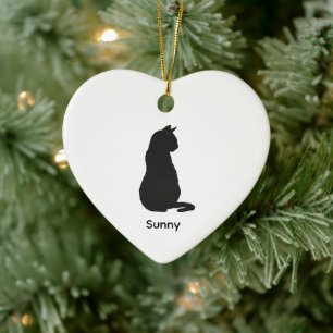 Custom Black Cat Silhouette Christmas Art Ceramic Tree Decoration