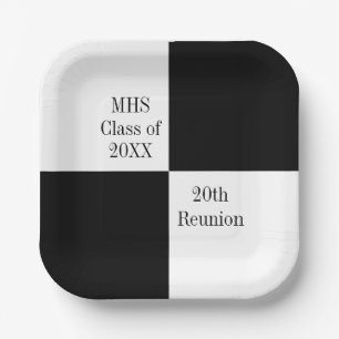Custom Black Chequered Class Reunion Paper Plate