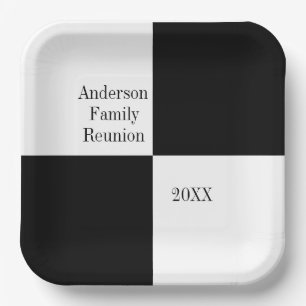 Custom Black Chequered Family Reunion Paper Plate