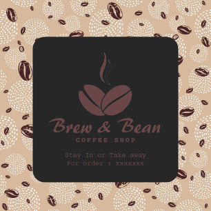 Custom black coffee shop logo square sticker