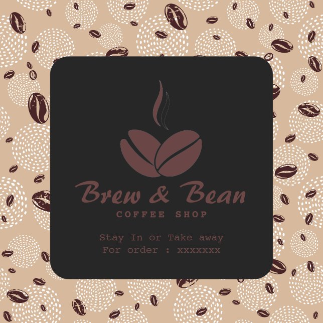 Custom black coffee shop logo square sticker (Creator Uploaded)